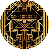 Lignes d'or et fond de joyeux anniversaire rond noir